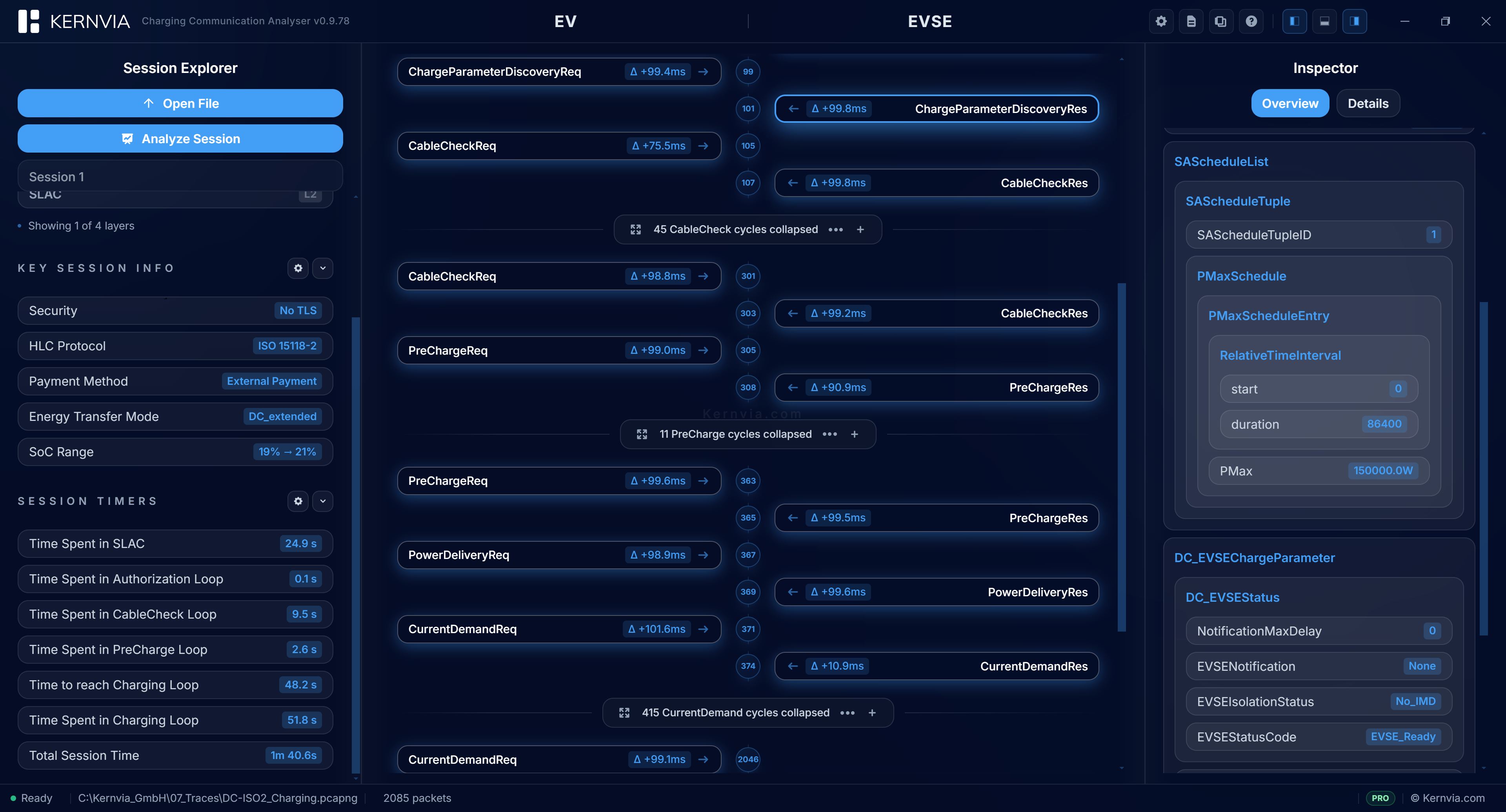 KERNVIA automated V2G debugging tool with beautiful sequence diagram
